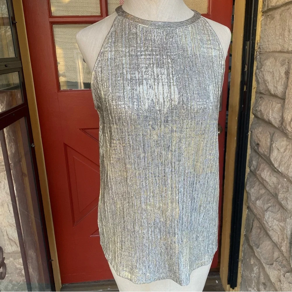 Moulinette Soeurs by Anthropologie shimmer silver gold festive tank top S - Picture 1 of 13